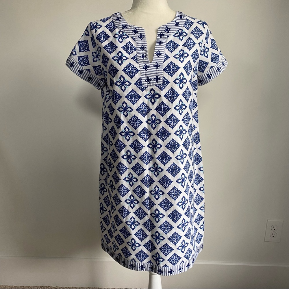 Vineyard Vines Linen Blend Tunic Dress Whale Tail Tile Print